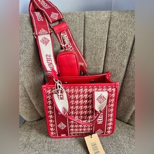 Steve Madden BWebber tweed satchel Crimson red with crossbody tote bag NWT